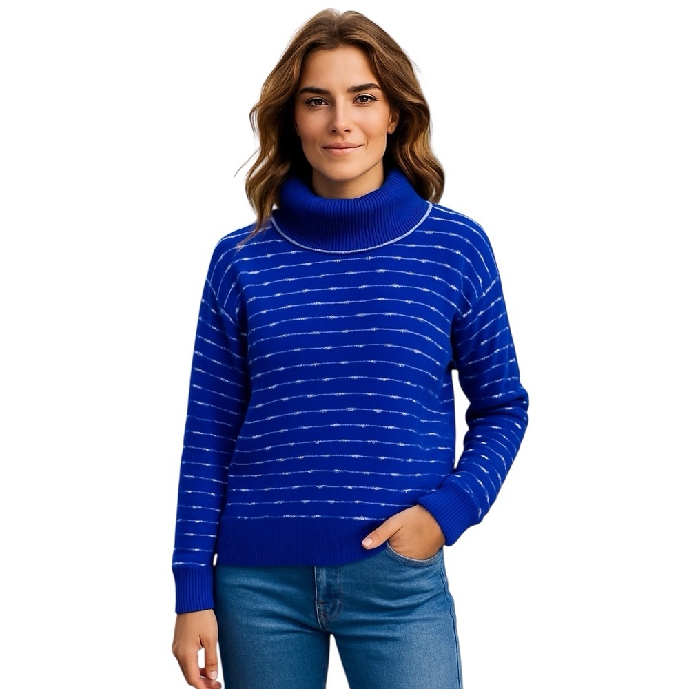 Vtg Chunky Cozy Cowl Neck Cobalt Blue Sweater Indie Sleaze Apres Ski Cabincore